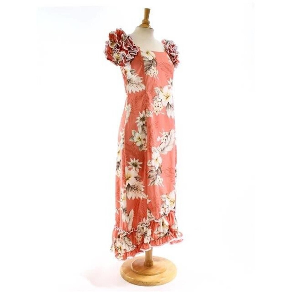 NWT Pacific Legend Hibiscus Pink Cotton Hawaiian Ruffle Long Muumuu Dress 2XL - Picture 5 of 16